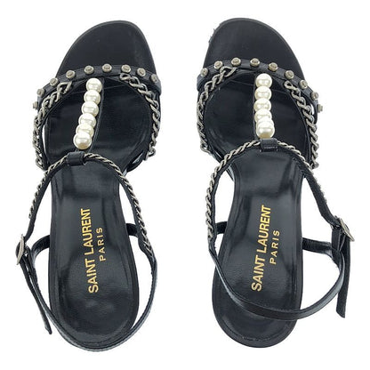 Saint Laurent Paris - Pearl Chain Strap High Heel Sandals - 35 - Black - Women's