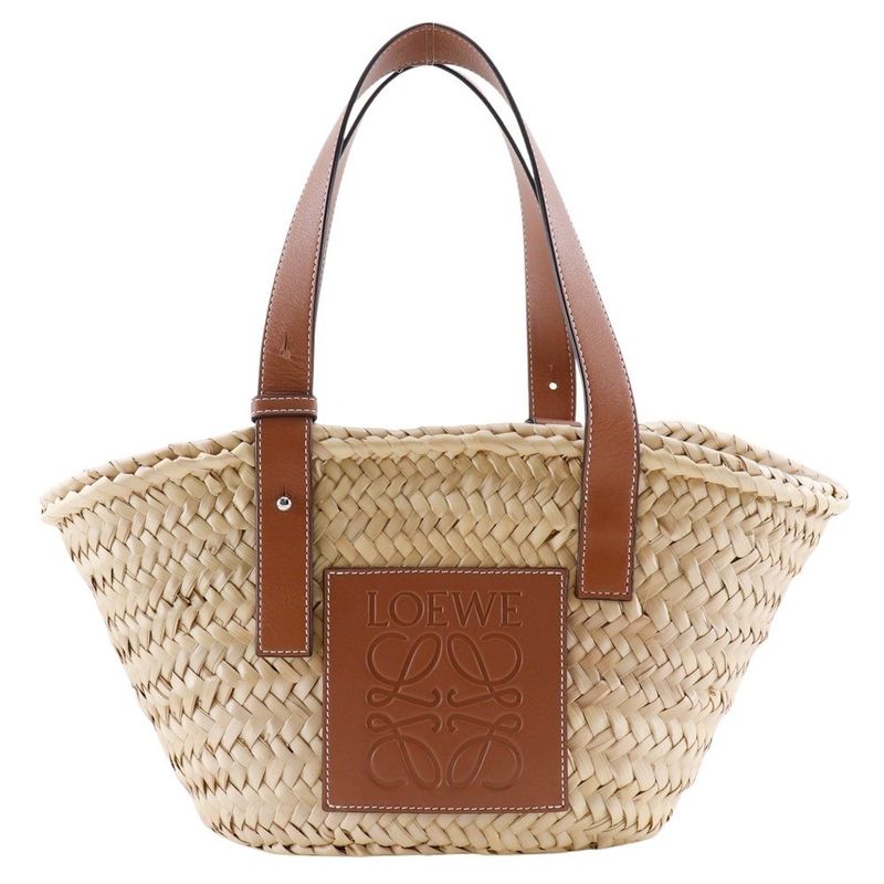 Loewe Basket Bag Small Basket Bag Raffia And Leather Brown Women Tote Bag