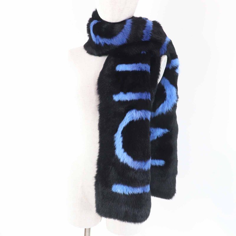 Louis Vuitton M70928 Echarpe LV Neon Rabbit Lined Cashmere Blend Scarf Black
