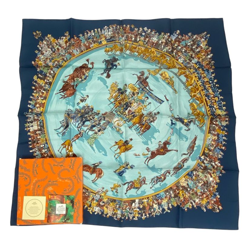 Hermes Carre 90 Cirque Molier Circus Scarf Silk Navy With Box