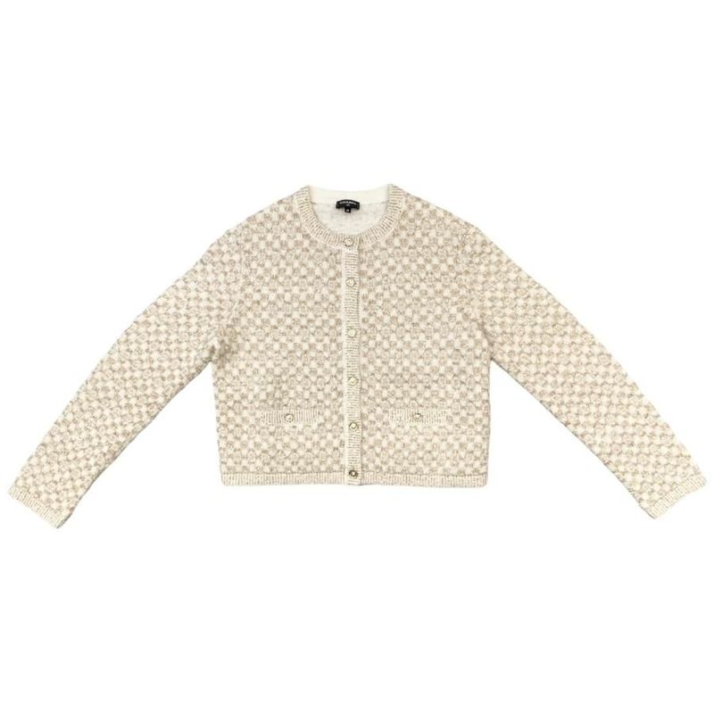 Chanel Knit Cardigan P75778k 10873 Nr135 23b White Gold 40 Size Chanel