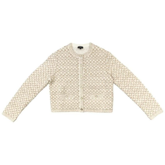Chanel Knit Cardigan P75778k 10873 Nr135 23b White Gold 40 Size Chanel
