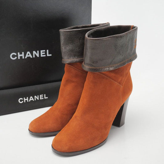 Chanel Boots Size 37C Middle Boots CC Logo Coco Mark Suede Shoes Made In