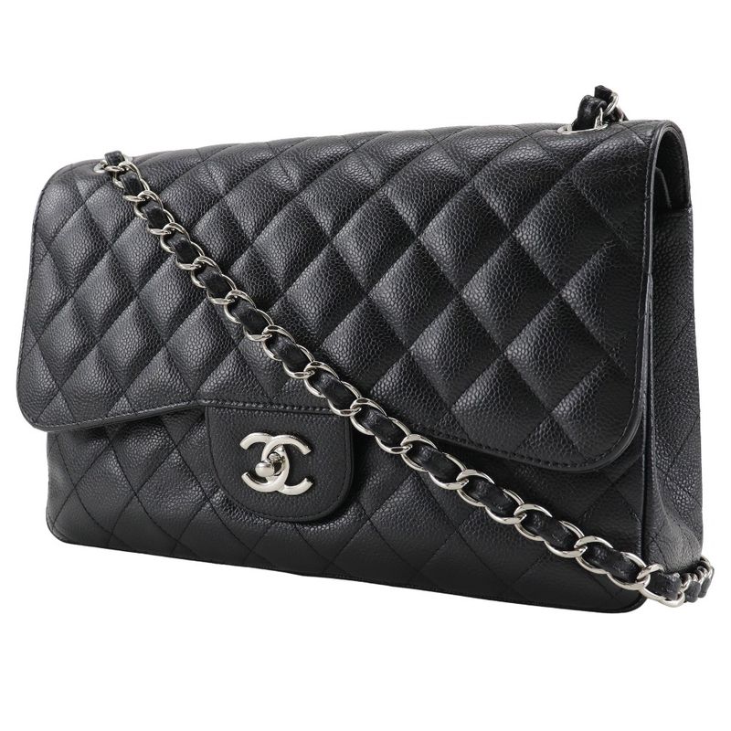 Chanel Deca Matelasse 30 Chain Shoulder Double Flap A58600 Caviar Skin Black