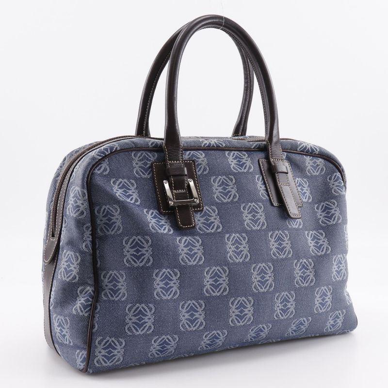 Loewe Anagram Mini Boston Denim Blue Women's Handbag