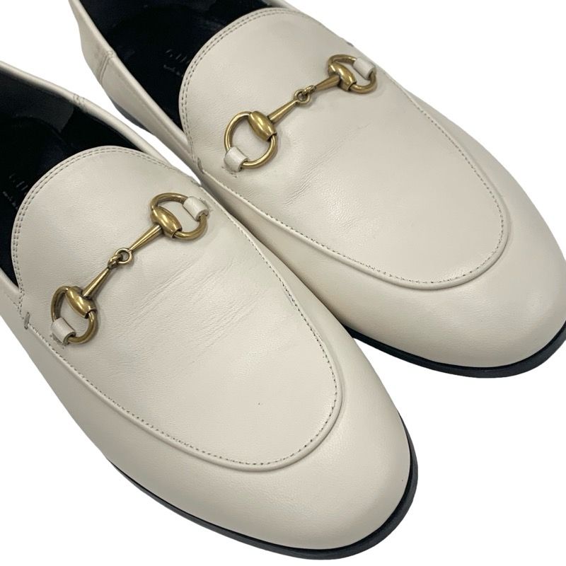 Gucci Loafer Leather Shoes Leather Ivory Gold Flat Shoes Horsebit