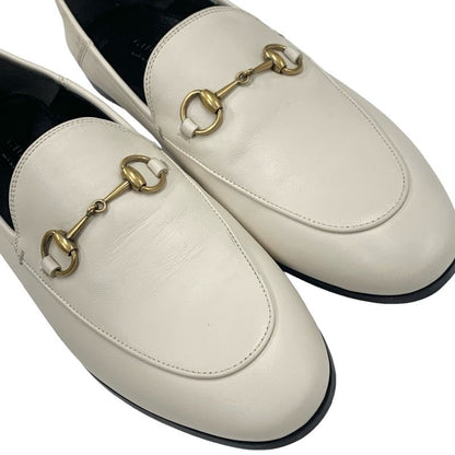 Gucci Loafer Leather Shoes Leather Ivory Gold Flat Shoes Horsebit