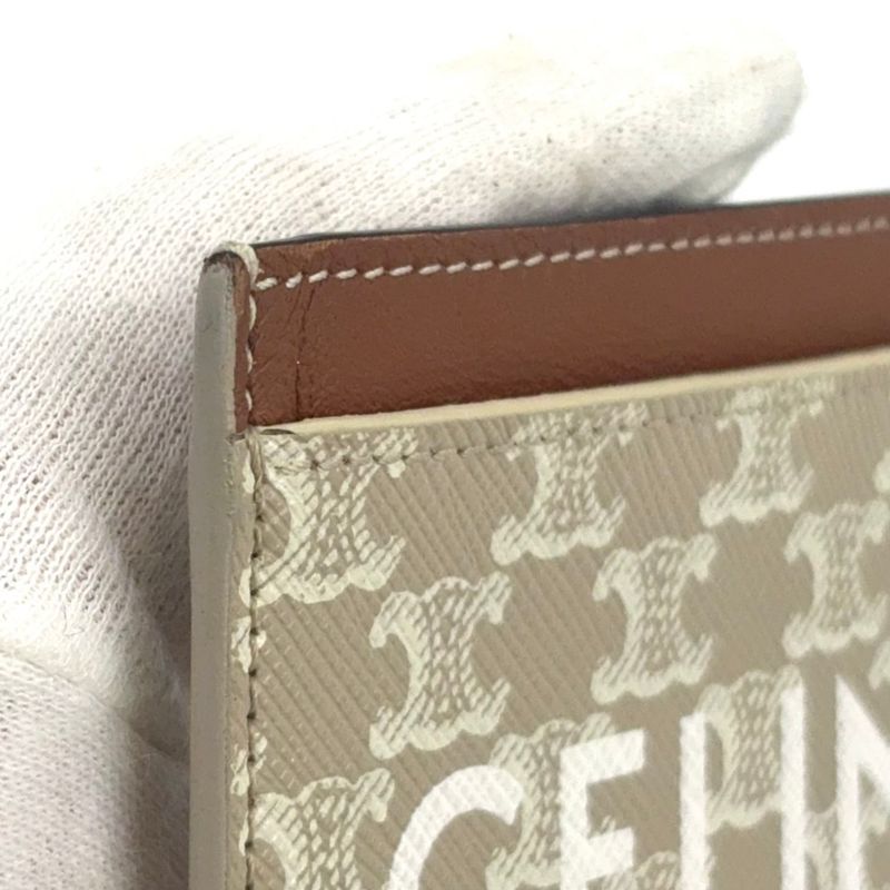 Celine Triomphe Logo Passcase Leather Brown Beige And White Card Case