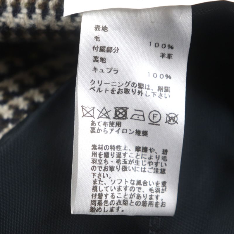 Hermes Wool Sheepskin Glen Check Belted Coat Brown 46 Genuine