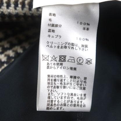 Hermes Wool Sheepskin Glen Check Belted Coat Brown 46 Genuine