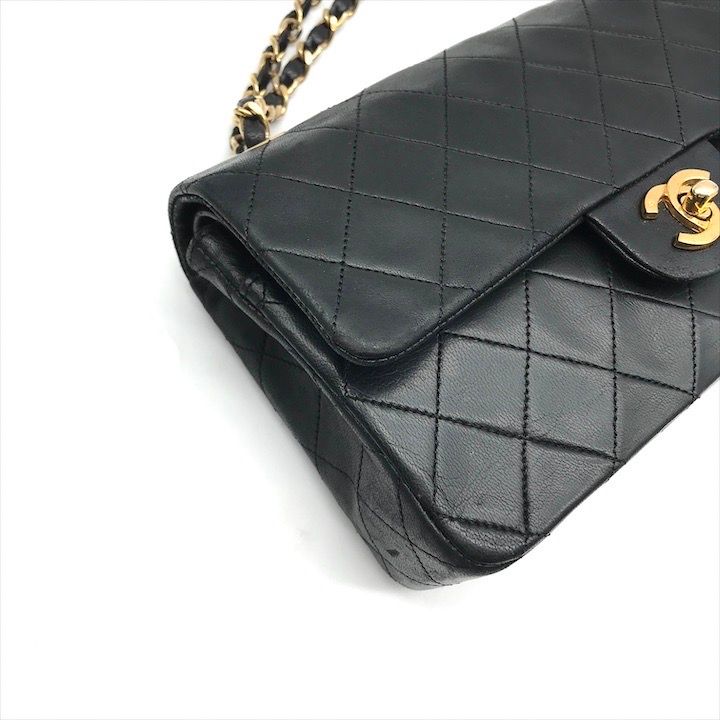 Chanel CC Logo Chain Shoulder Bag Lambskin Double Flap Black