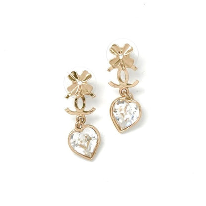 Chanel Earrings Earring Gold Coco Mark Rhinestone Clover Heart