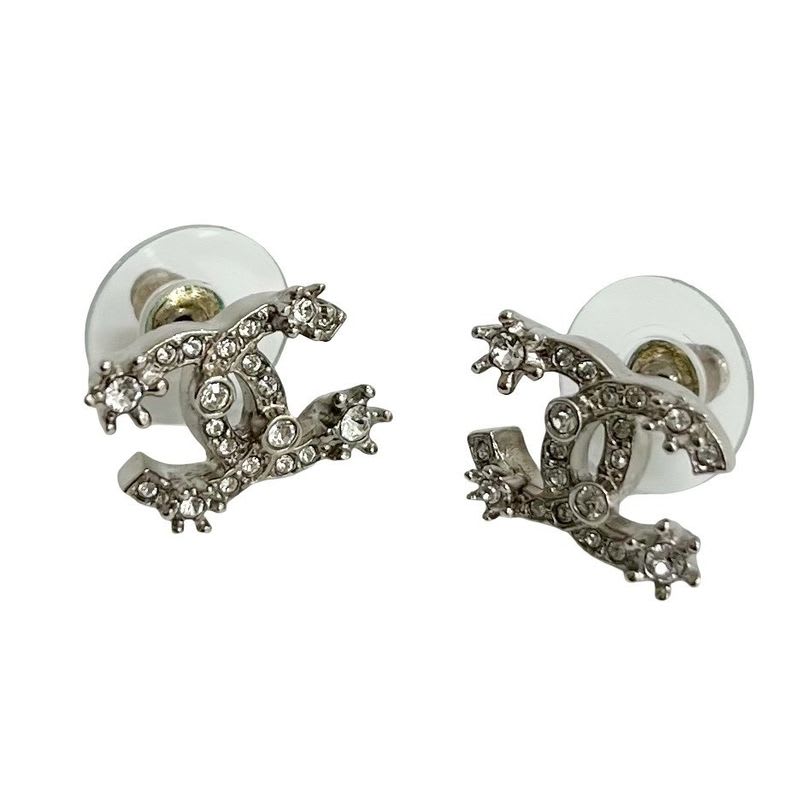 Chanel Coco Mark Motif Metal Rhinestone Earrings 23FP
