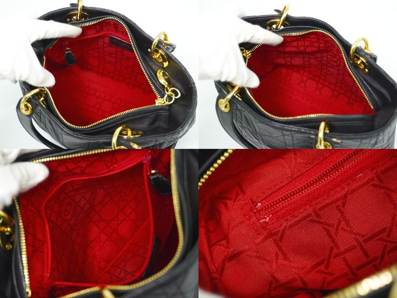 Authentic Christian DIOR Lady Dior Cannage Handbag Leather Black Lady Dior Bag