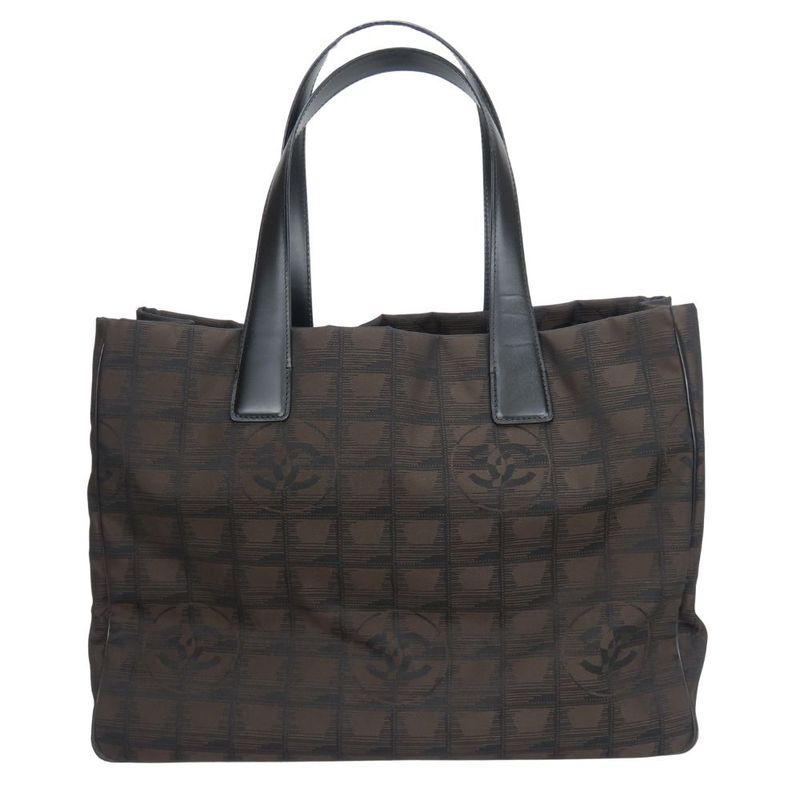Chanel Tote Bag MM New Travel Line Jacquard Nylon Marron Silver Hardware
