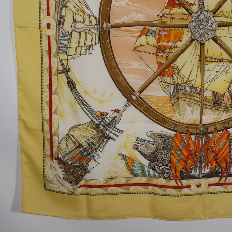 Hermes Carré 90 Vive Le Vent Windblown Silk Yellow Women's Scarf