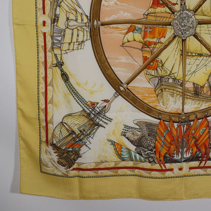 Hermes Carré 90 Vive Le Vent Windblown Silk Yellow Women's Scarf