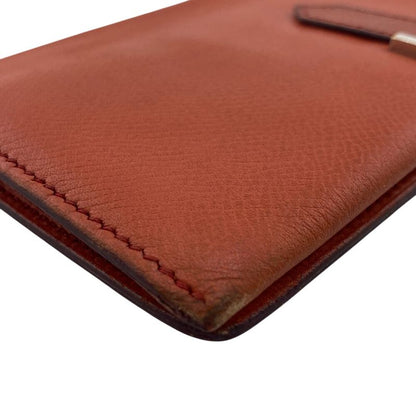 Hermes Bearn Fold Long Wallet Branded Card Holder Coin Purse Orange Ladies