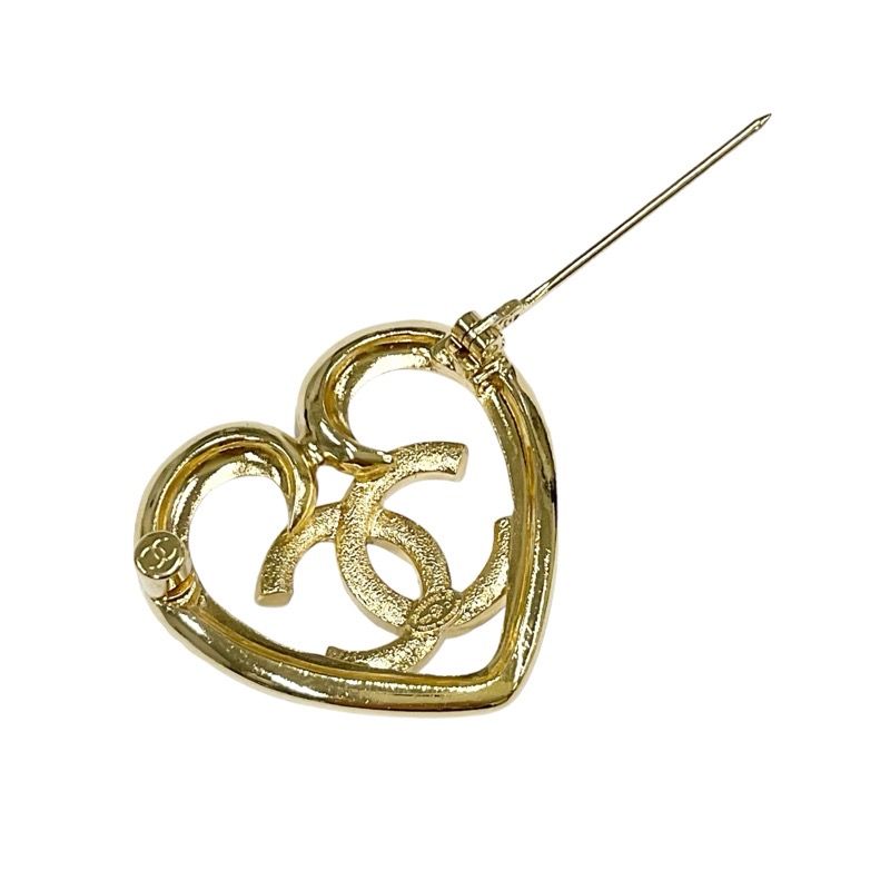 Chanel Brooch Corsage Gold Heart Here Mark Rhinestone