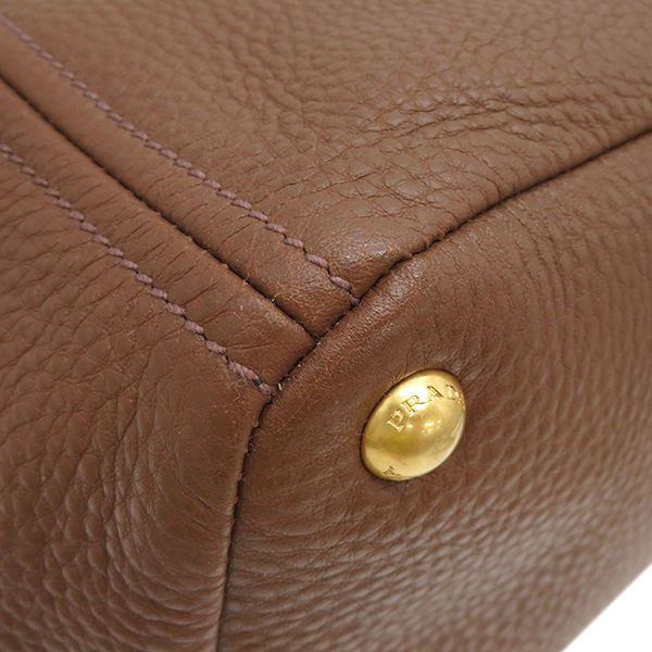 Prada 2way Bag Metal Logo Leather Paliss Andro Gold Hardware Brown Vitello Daino