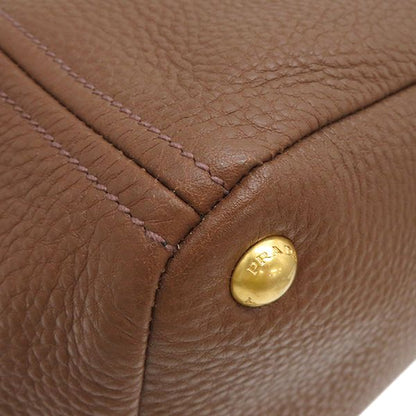 Prada 2way Bag Metal Logo Leather Paliss Andro Gold Hardware Brown Vitello Daino