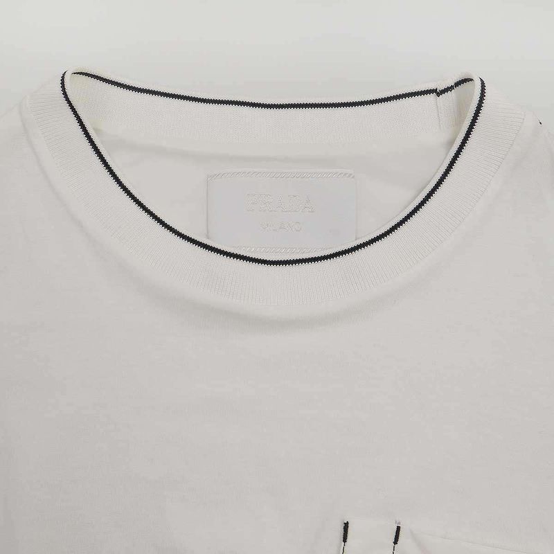 Prada 22ss Logo Plate Nylon Pocket T-Shirt Ujn790 10d3 White XS