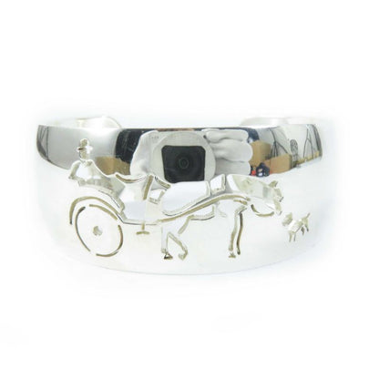 Hermes Vintage Carreche Carriage Dog Bracelet / Bangle Silver With Box Ladies