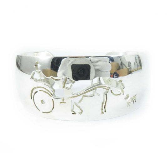 Hermes Vintage Carreche Carriage Dog Bracelet / Bangle Silver With Box Ladies