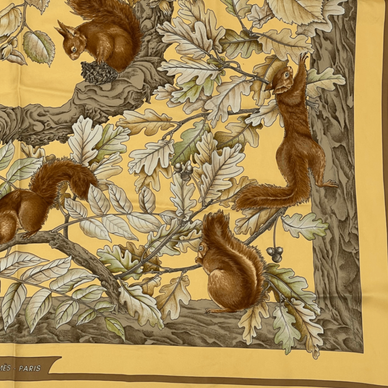 Hermes Carre 90 Casse Noisette Nutcracker Squirrel Pattern Nuts Scarf Silk