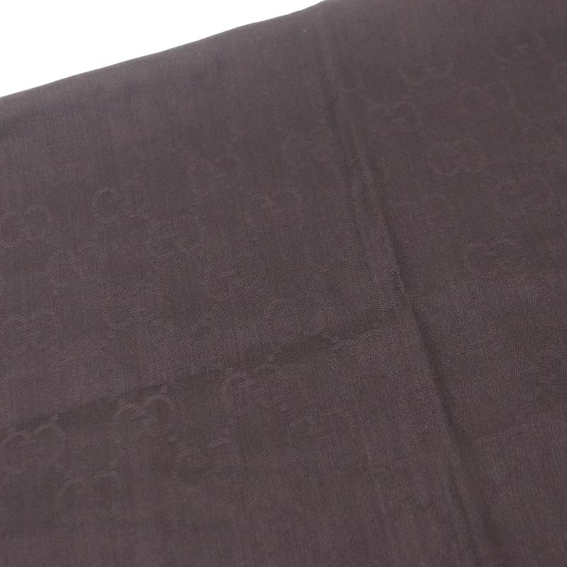 Gucci 165904 Wool Silk GG Logo Jacquard Allover Fringe Scarf Brown Made In