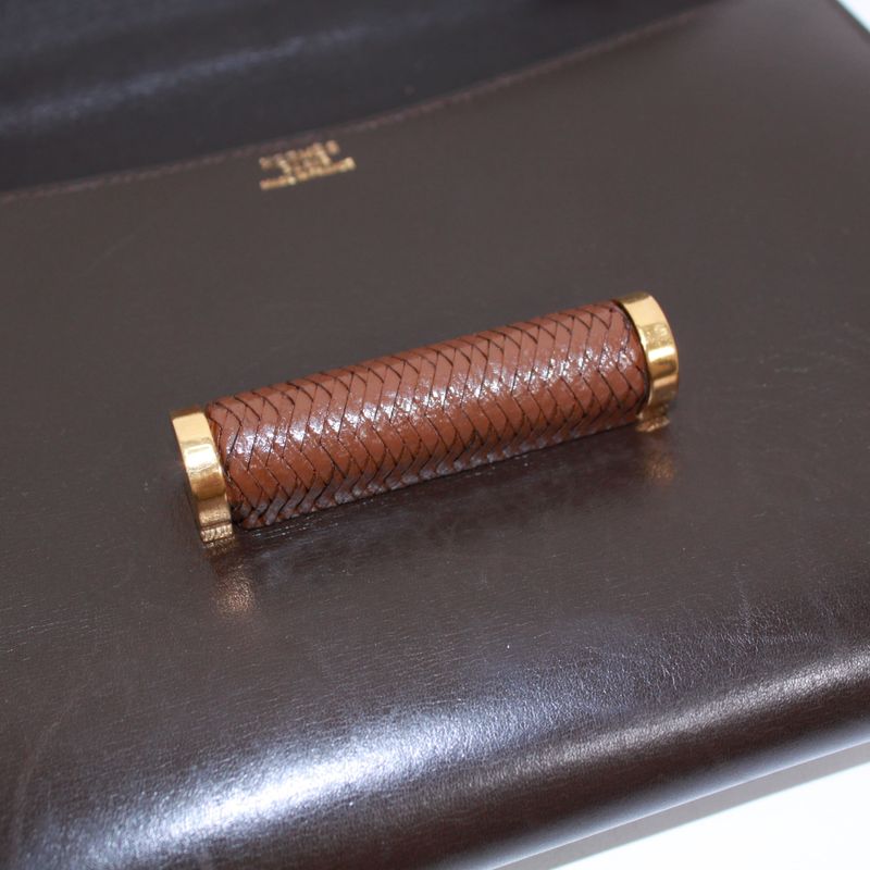 Hermes 2WAY Havana Clutch Bag Box Calf Brown Shoulder Bag Gold