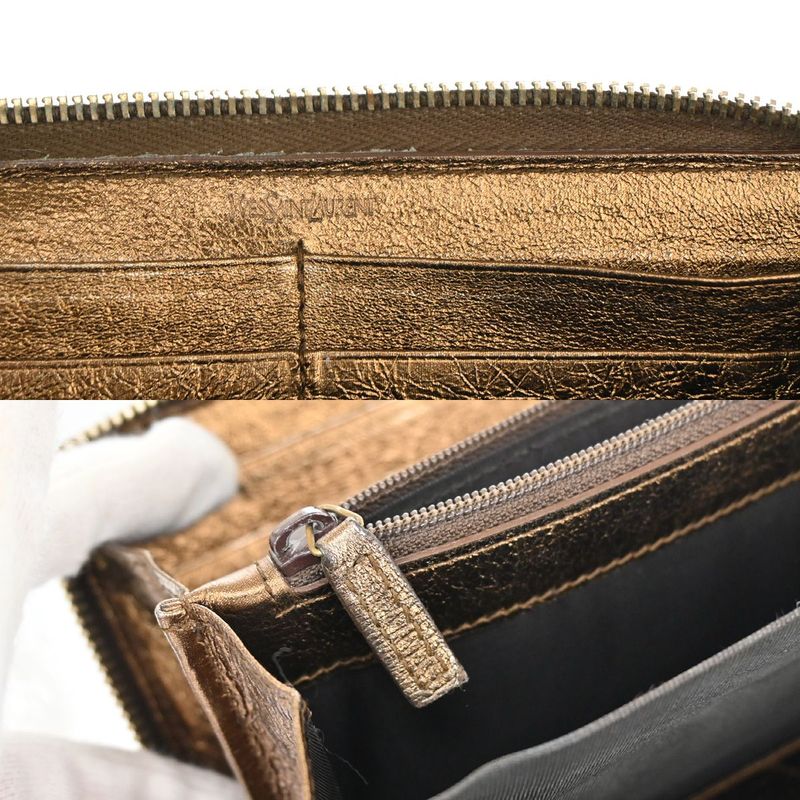 YVES Saint Laurent Long Wallet Round Zipper YSL Bronze Leather 07bs176