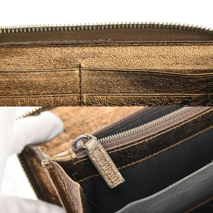 YVES Saint Laurent Long Wallet Round Zipper YSL Bronze Leather 07bs176