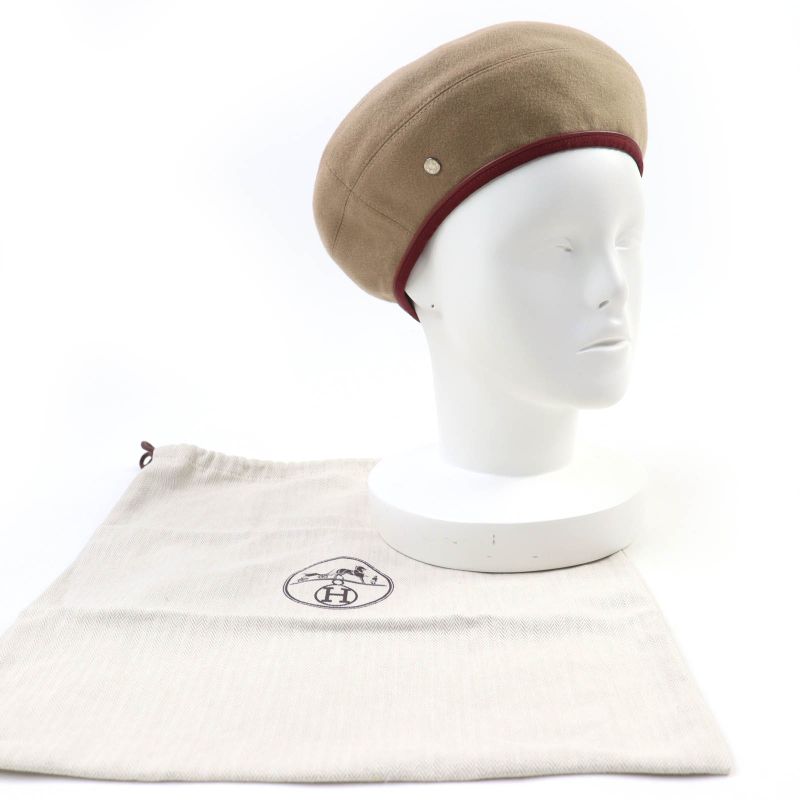 Hermes Santoleno 100% Cashmere Silver Hardware Serie Hardware Beret Brown 58