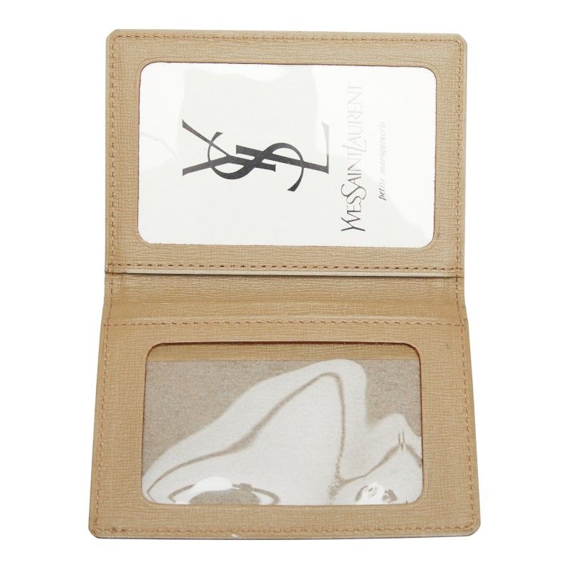 Saint Laurent YSL Logo Card Case Pass Case Beige Leather Canvas Women Saint