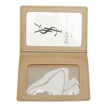 Saint Laurent YSL Logo Card Case Pass Case Beige Leather Canvas Women Saint