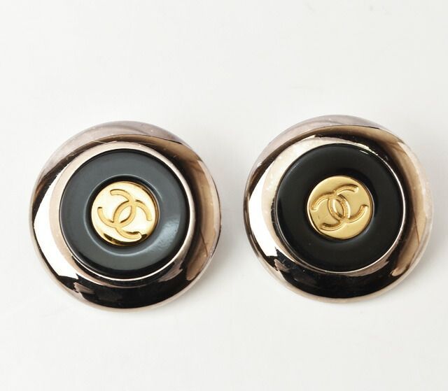 Chanel Preowned Earrings Vintage Chanel Coco Mark Circle Gold Black Silver
