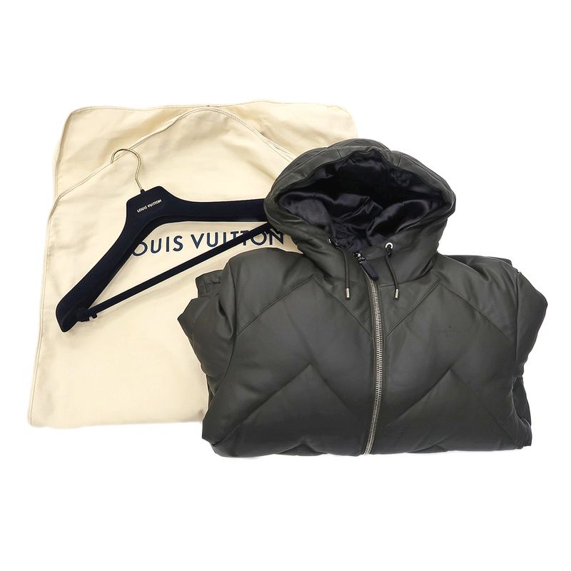 Louis Vuitton Down Jacket 50 Khaki Sheep Leather Double Zipper Outerwear