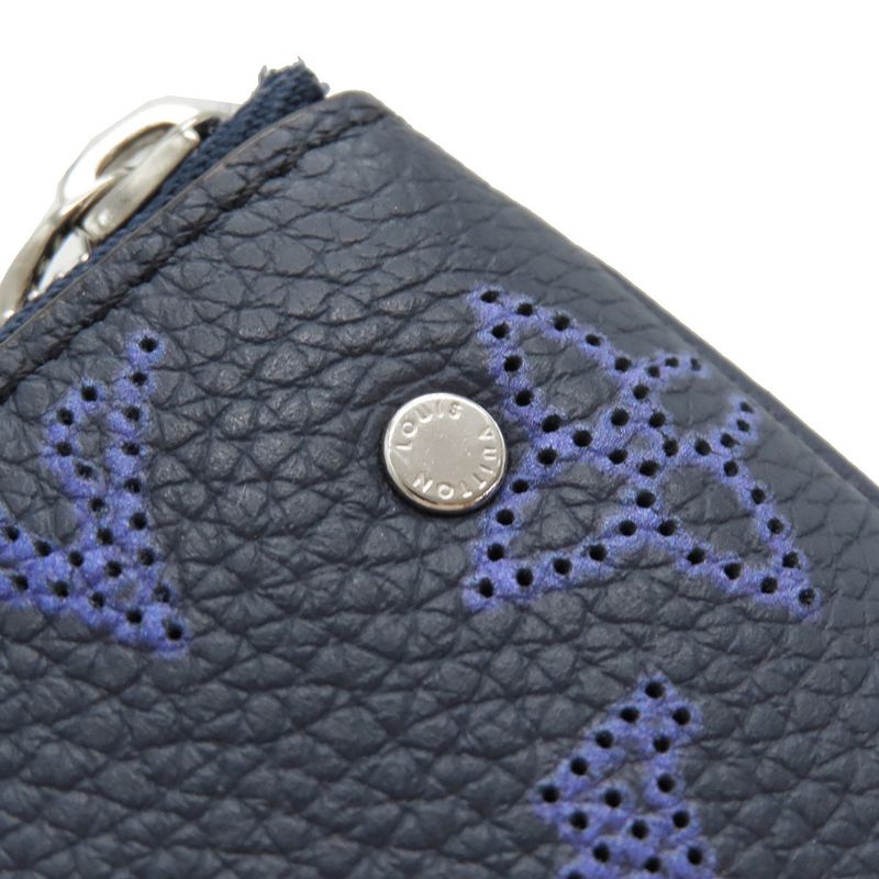 Louis Vuitton Coin Case Pochette Cles Monogram Mahina Navy Silver Hardware Navy
