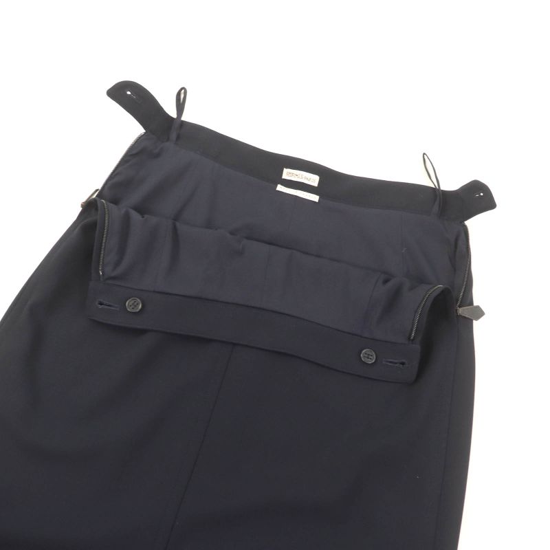 Hermes Vintage Margiela Period Knee Length Tight Skirt With H Button Navy 36