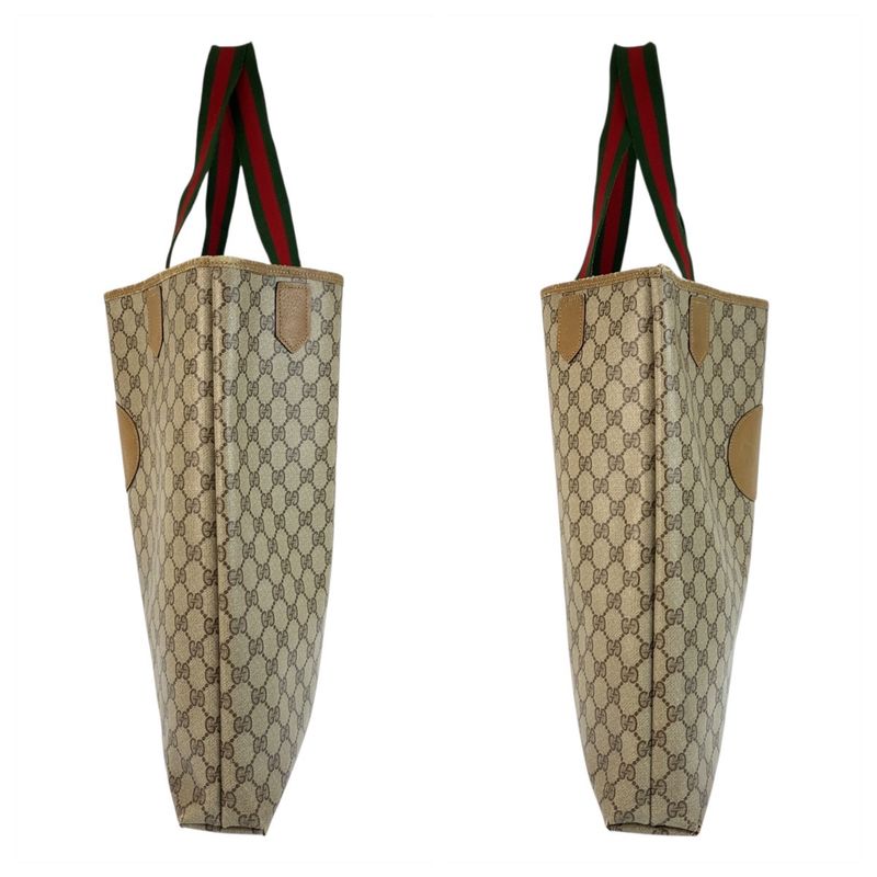 Gucci Vintage Sherry Line Beige GG Supreme Canvas/leather Tote Bag Shoulder Bag