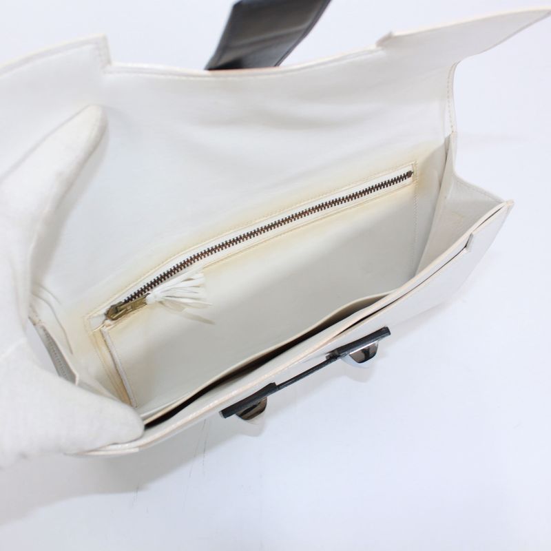Hermes Medor Box Calf Black And White Clutch Bag Silver