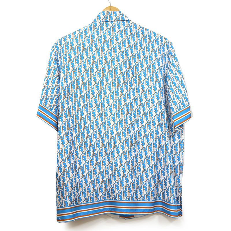 Dior Oblique Allover Silk Short Sleeve Shirt Size 38 Blue