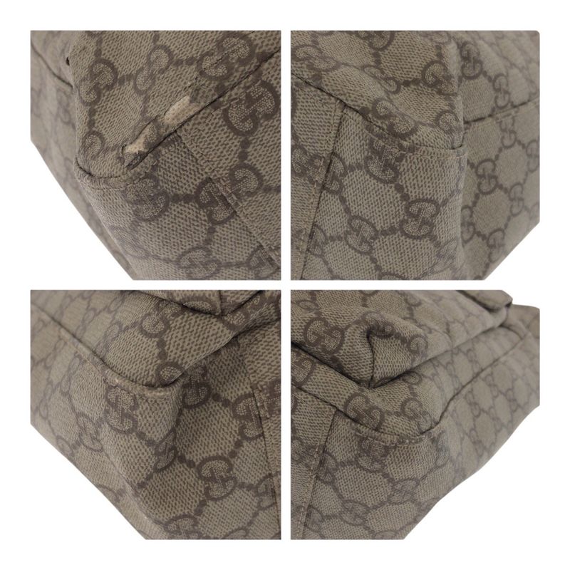 Gucci Beige Brown Silver Hardware GG Supreme Canvas/leather 141196 Tote Bag