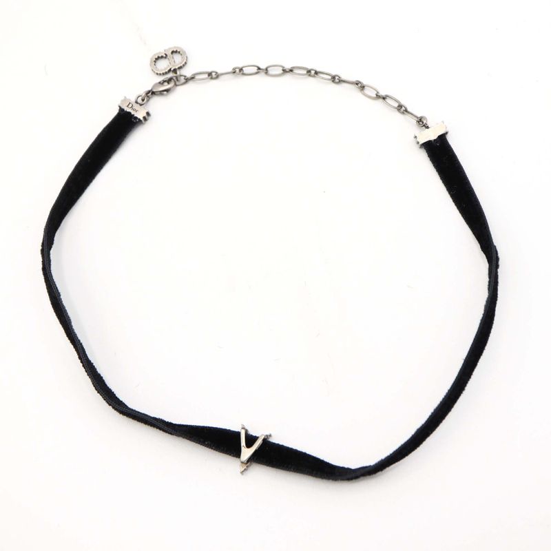 Christian DIOR Choker Star Rhinestone CD Velour Accessories Black Ladies With