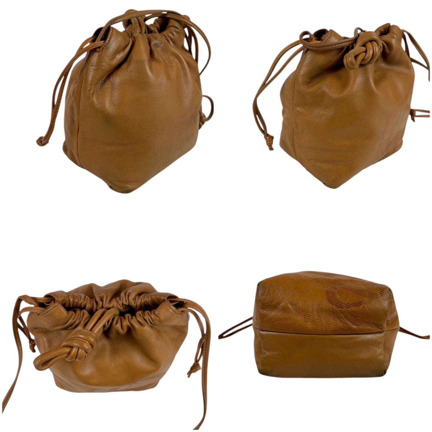 Loewe Drawstring Mini Shoulder Bag Anagram Logo Nappa Leather Brown Flamenco