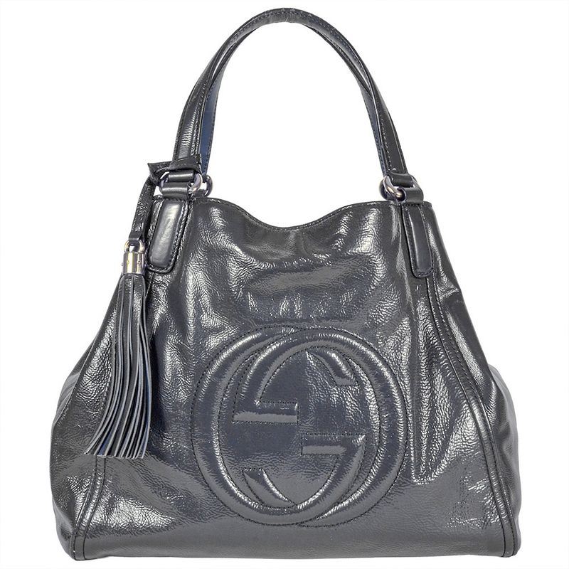 Gucci Soho Handbag Patent Leather 282309 Navy Gold Hardware Enamel Tassel