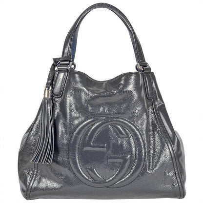Gucci Soho Handbag Patent Leather 282309 Navy Gold Hardware Enamel Tassel