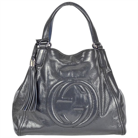 Gucci Soho Handbag Patent Leather 282309 Navy Gold Hardware Enamel Tassel