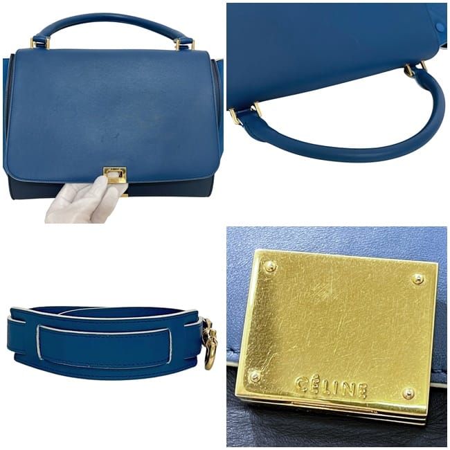 Celine 2 Way Bag Trapeze Blue Navy Excellent Condition Leather Preowned
